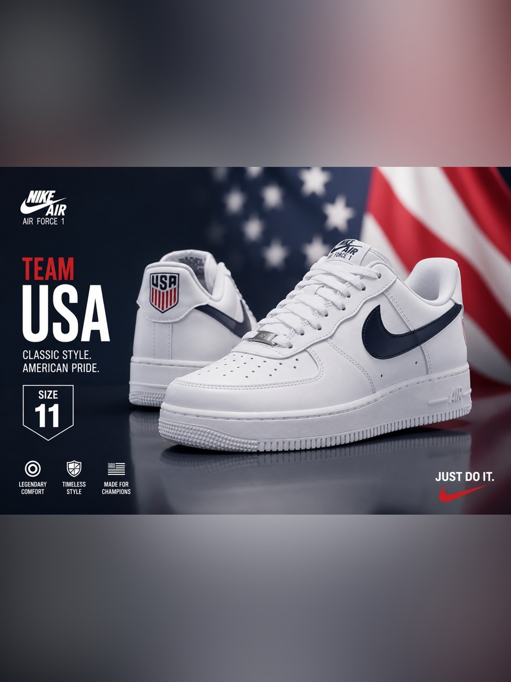 Nike White and Navy Low-Top Sneakers